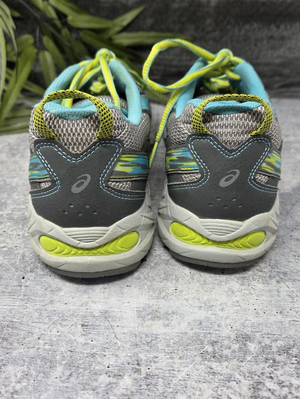 Asics Gel Venture 5 Gray Teal Yellow Sneakers Athletic Running Shoes Size 9.5